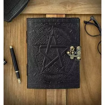 Журнал ручной работы из кожи Викка, черная пентаграмма, дневник, хлопковая бумага для поэзии 7 x 5 in чёрный