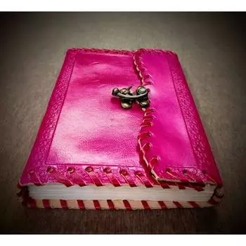 Журнал ручной работы розового цвета в кожаном переплете формата А5 — 200 толстых страниц без подкладки из переработанных материалов многоразового использования — блокнот унисекс, сшитый вручную 5 x 7 in розовый