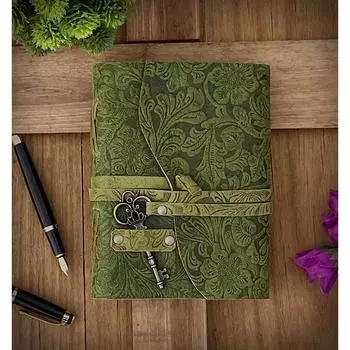 Журнал ручной работы Винтажный журнал Пустой заклинательный альбом теней Кожаный альбом для рисования 7 x 5 in зелёный