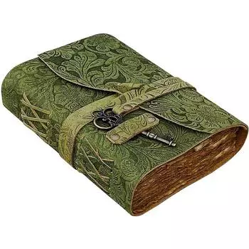 Журнал ручной работы Винтажный журнал Пустой заклинательный альбом теней Кожаный альбом для рисования 7 x 5 in зелёный