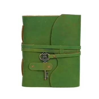 Журнал ручной работы в кожаном переплете с замком и ключом из винтажной хлопковой бумаги 6 x 4 in