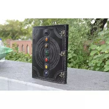 Журнал «Семь камней в чакре» в кожаном переплете с замком, винтажные кожаные дневники с тиснением 10 x 13 in чёрный