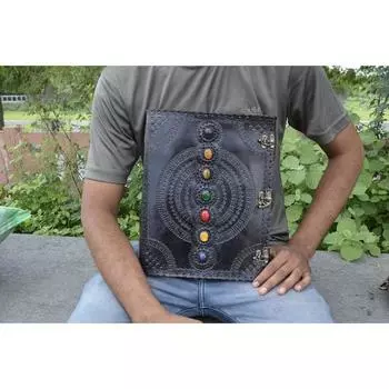 Журнал «Семь камней в чакре» в кожаном переплете с замком, винтажные кожаные дневники с тиснением 10 x 13 in чёрный