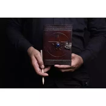 Журнал Викка из кожи ручной работы, коричневая пентаграмма, тисненая пустая книга заклинаний теней, блокнот, гримуар, книга для записей 7 x 5 in коричневый
