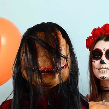 Жуткая Хэллоуинская подушка для лица с волосами из натурального латекса, сшитая в ужасе, девушка-призрак