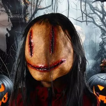 Жуткая подушка для лица на Хэллоуин с волосами из натурального латекса, сшитая в ужасах, крышка для головы девушки-призрака для вечеринки в стиле косплея чёрный