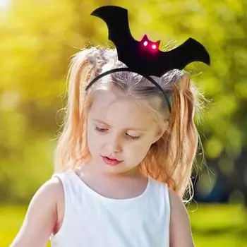 Жуткая повязка на голову на Хэллоуин с мигающими глазами, летучая мышь, обруч для волос для косплея, аксессуар для вечеринки черный серый