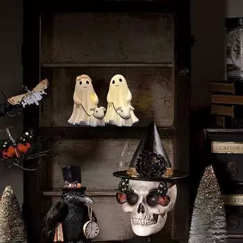 Жуткая статуя на Хэллоуин, призрак, гуляющая собака, украшения на Хэллоуин, креативная забавная готическая скульптура со светодиодной подсветкой, автомобильные аксессуары