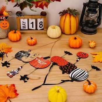 Жуткие деревянные подвески на Хэллоуин, Призрачный скелет, подвесное украшение, забавные украшения «сделай сам», для праздничного украшения жёлтый/чёрный