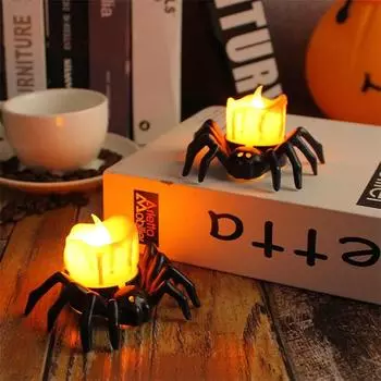 Жуткие светящиеся пластиковые огни паука на Хэллоуин со светодиодной подсветкой для украшения на Хэллоуин чёрный