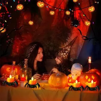 Жуткие светящиеся пластиковые огни паука на Хэллоуин со светодиодной подсветкой для украшения на Хэллоуин one size чёрный