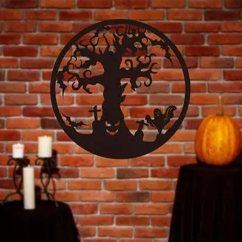 Жуткий декор для настенного украшения из металла на Хэллоуин - черное железное произведение искусства для дома, украшения гостиной светло-серый