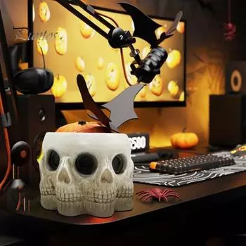 Жуткий горшок с черепом Сочная ваза Реалистичный многоликий дизайн Горшок для цветов ужасов со скелетом Хэллоуинская вечеринка Украшение из смолы Skull