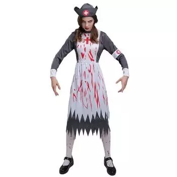 Жуткий костюм медсестры-зомби для взрослых с великолепным платьем и шляпкой для вечеринок на Хэллоуин L