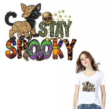 Жуткий кот, утюг для переноски одежды, аппликация, термоклейкая передача, аксессуары для рукоделия, художественные ремесла, глажка, нашивка с черепом на Хэллоуин