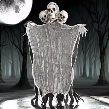 Жуткий, страшный, анимированный скелет, украшение для вечеринки на Хэллоуин белый