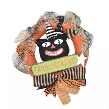 Жуткий венок на Хеллоуин для создания атмосферы дома с привидениями Black Cat Wreath