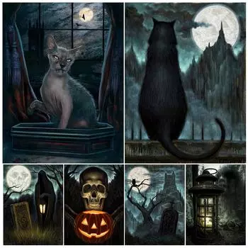 Жуткое создание ночи, готическое настенное художественное украшение, кот-вампир, летучая мышь, демон, олень-призрак, волшебное животное, художественный плакат, печать ведьмы 21cm30cm NoFrame