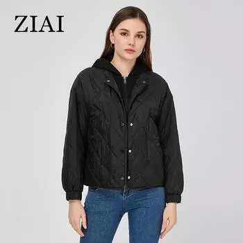 ZIAI 2023 НОВАЯ женская весенняя куртка с капюшоном, повседневная, из тонкого хлопка, из двух частей, на молнии, на пуговицах, двухслойное пальто с планкой, женское ZM-7576 M чёрный