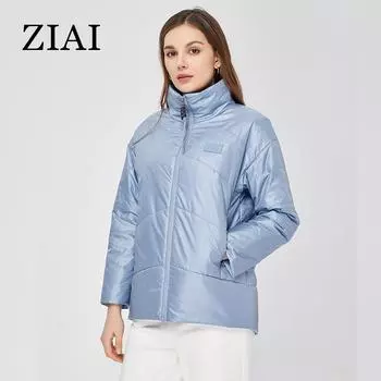 ZIAI 2023 Новая женская весенняя куртка, короткое однотонное пальто, женское пальто с воротником-стойкой, высококачественная тонкая стильная повседневная парка на молнии ZM-10437 M синий