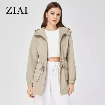 ZIAI 2023 Женская весенняя куртка средней длины на молнии Высокое качество Модная женская куртка ветрозащитная Женский плащ ZS-30016 XS коричневый