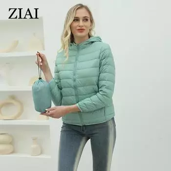 ziai 2024 НОВАЯ женская осенняя куртка с капюшоном повседневная тонкая хлопковая молния стеганое пальто женская одежда ZM-DM27 S зелёный
