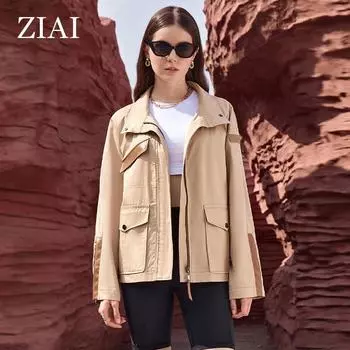 ZIAI 2024 весна осень длинный женский плащ женская ветровка верхняя одежда на молнии пальто женская куртка одежда ZS-30103 S хаки