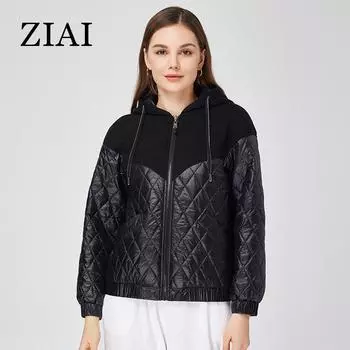 ZIAI новая весенне-осенняя короткая женская весенняя куртка, короткие стеганые модные куртки с капюшоном для женщин 2023 ZM-20333 XS чёрный