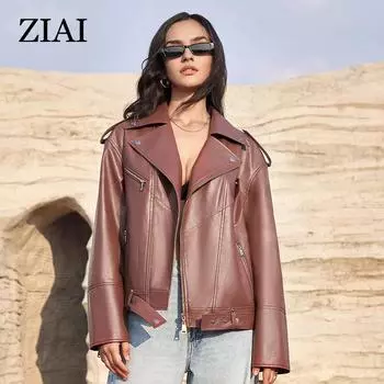 ZIAI Новая весна осень женская короткая куртка из искусственной кожи повседневное пальто из искусственной кожи свободные мотоциклетные куртки модная уличная одежда большое корейское пальто ZP-30110 S чёрный