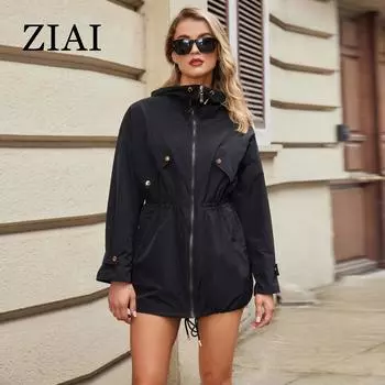 ZIAI новый осенний женский тренчкот женская куртка свободная ветровка с капюшоном повседневное ветрозащитное пальто женская верхняя одежда ZS-30112 S чёрный