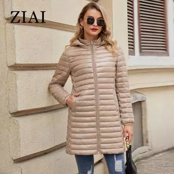 ZIAI осень-зима женская куртка теплая с капюшоном стеганая куртка ультралегкая женская стеганая парка тонкая верхняя одежда ZR-9002 S чёрный