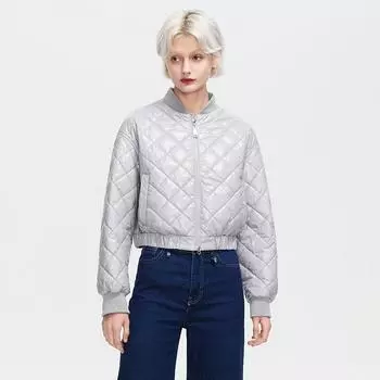 ZIAI Стеганое байкерское зимнее пальто на молнии XS светло-серый