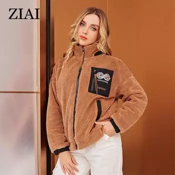 Женская шуба ZIAI весна-осень, пальто из искусственного меха ягненка, женская флисовая куртка Тедди, утолщенная теплая плюшевая куртка, новинка в категории пальто ZN-T112 S верблюд
