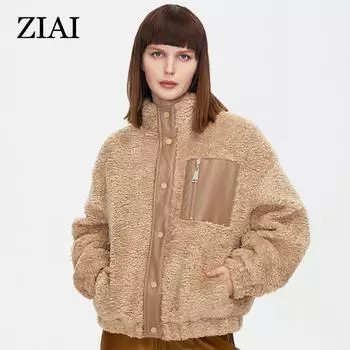 Женская шуба ZIAI весна-осень, пальто из искусственного меха ягненка, женская флисовая куртка Тедди, утолщенная теплая плюшевая куртка, новинка в категории пальто ZN-T110 L верблюд