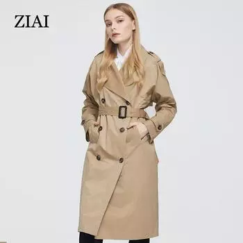 ZIAI весенний плащ женский длинный легкий модный пиджак с лацканами женская двубортная ветровка M коричневато-жёлтый