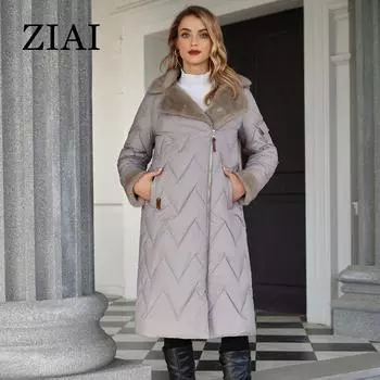 ZIAI зимняя женская парка с меховым воротником и капюшоном, поясом, толстое теплое пальто, модная длинная куртка-пуховик, стеганое пальто, женская одежда ZR-20695 S чёрный