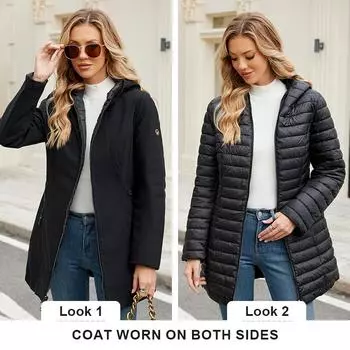 ziai Женская куртка осень-зима с капюшоном, на обе стороны, тонкая парка, теплое стеганое пальто с подкладкой, модная женская одежда ZR-1379 S чёрный