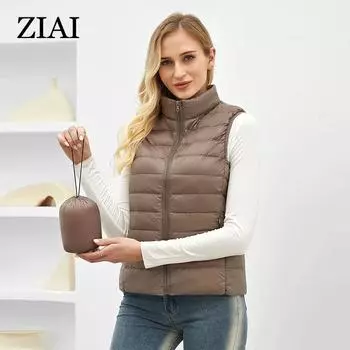 ziai Женский жилет, теплый повседневный жилет без рукавов для женщин, короткая куртка-парка, женский капюшон, однотонный хлопковый утепленный жилет, пальто ZM-DM24 S хаки