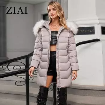 ZIAI зимняя женская парка с большим меховым воротником и капюшоном, толстое теплое хлопковое пальто, длинный пуховик, стеганое пальто, женская одежда ZR-1998 S серый
