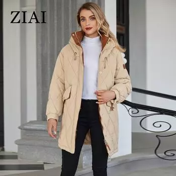 ZIAI зимняя женская парка с капюшоном, толстая теплая утепленная модная верхняя одежда, длинный пуховик, стеганое пальто, свободная женская одежда ZR-20633 S чёрный