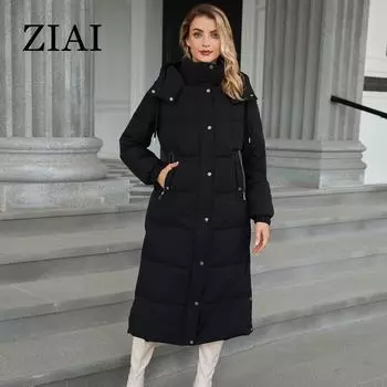ziai Зимняя женская парка с капюшоном, толстая теплая хлопковая модная верхняя одежда, длинный пуховик, стеганое пальто, женская одежда для девочек ZR-30218 S чёрный