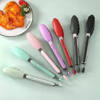 Zibo BBQ 9-дюймовый пищевой силиконовый зажим для стейка из нержавеющей стали для барбекю чёрный