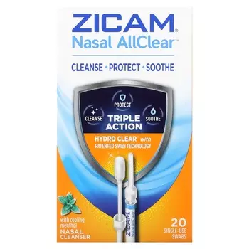 Zicam, Nasal AllClear, промывание носа с охлаждающим ментолом, 20 одноразовых тампонов