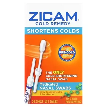 Zicam, средство от простуды, лечебные носовые тампоны, 20 одноразовых тампонов