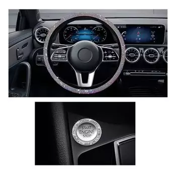 Ziciner Glitter Car Steering Wheel Cover Crystal Glitter Rhinestone Wheel Protector for Vehicles with Starter Ring (Colorful)