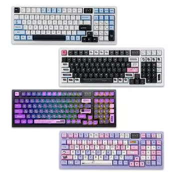 ZIDLI FK980 Custom Mechanical Keyboard, RGB, прокладочная структура, DIY Mini Screen, тройной режим подключения, 98-клавишная раскладка, профиль Cherry EXQUISITE V2 синий/розовый