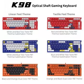 ZIDLI, механическая клавиатура, линейный/тактильный оптический переключатель, RGB-подсветка, эргономичная, IP68, K98 Tactile Optical Switch белый/красный