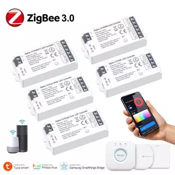 Zigbee 3.0 RGB CCT RGBW Контроллер светодиодной ленты с регулируемой яркостью Голосовое управление Работа с шлюзом Tuya Hue Bridge SmartThings Bridge
