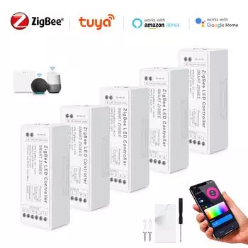 Zigbee 3.0 RGB CCT RGBW Контроллер светодиодной ленты с регулируемой яркостью Голосовое управление Работа с шлюзом Tuya Hue Bridge SmartThings Bridge