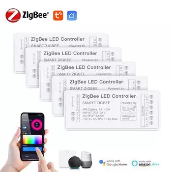 Zigbee 3.0 RGB CCT RGBW Контроллер светодиодной ленты с регулировкой яркости Голосовое управление Работает с Tuya Gateway SmartThings Bridge Alexa Google